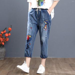 Calça ativa feminina casual confortável bordado literário elástico cintura alta corte jeans em macacão jeans para calça comprida
