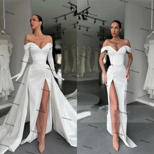 Abiti da sposa a sirena modesti con gonna staccabile al largo della spalla abito da sposa spiaggia in raso crepe vestido de noiva217h