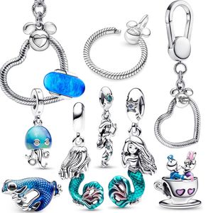 2023 New Arrival 925 Sterling Silver charms Mouse Heart Key Ring DIY fit Pandora Charms Bracelet Little Mermaid Bangle para mulheres designer de joias com caixa