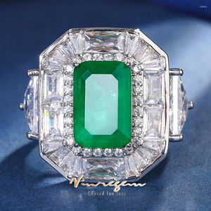Cluster Rings Vinregem 8 12mm Lab Created Sapphire Emerald Aquamarine Gemstone Vintage Ring for Women Wedding Engagement Fine SMEEXCHITS Gifts