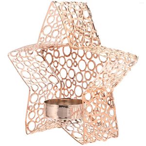 Candle Holders Desktop Decor Pentagram Candlestick Tea Light Holder Vintage Tealight 14.1X13CM Metal Ornament Table Retro Rose Gold Iron