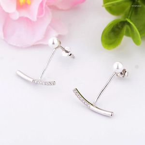 Studörhängen 925 Sterling Silver Geometric Arc Simulated Pearl Buckle Earring Women Kid Girl Boho Boucle D'Oreille Oorbellen Brinco