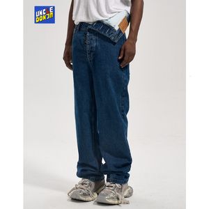 Jeans masculinos Disimetria da cintura jeans Hip Hop Y2K Jeans Jeans Wear Jeans Baggy Button Cargo Fly Jeans Straight 230619