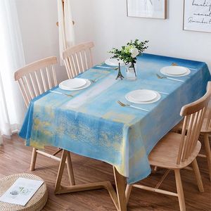 Table Cloth Abstract Oil Painting Blue Tablecloth Waterproof Dining Party Rectangular Round Home Textile Kitchen Decoration