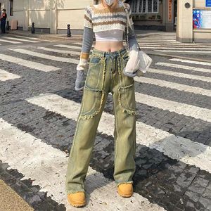 Kvinnors shorts Autumn Vintage Streetwear Wash Rough Edge Straight Tube Sparcing Women Jeans High Street Wide Leg Denim Byxor Femme 230619