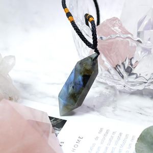 Pendant Necklaces Natural Crystal Elongated Stone Quartz Hexagonal Prism Column Two Points Necklace Gift Jewelry For Women