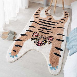 Tiger matta för vardagsrum söta tecknad sovrum mattor anti slip sängen barn rum golvmatta vatten absorberande badmatta heminredning l230619