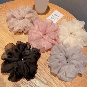 Women Sweet Fairy Organza Chiffon Oversized Hair Scrunchies Solid Color Elastic Hair Bands Hair Ties Mesh Thin Hair Accessories