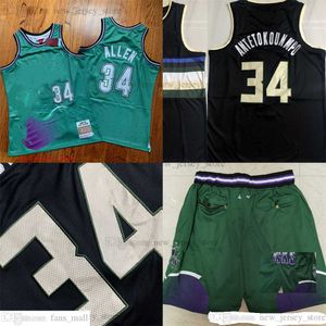 Throwback Authentic Stitched Basketball Ray Allen Jersey Giannis 34 Antetokounmpo Retro Green 1996-97 Breathable Sport Real Black Jerseys Shorts