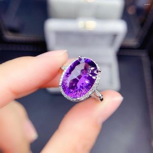 Pierścienie klastra moda kobiety 925 Sterling Silver Big Oval Amethyst Pierścień Retro Purple Crystal Wedding Bridal Oświadczenie Biżuteria