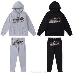 Tasarımcı Giyim Erkek Sweatshirts Moda Sokak Giyim Trapstar Kırmızı Siyah Kaplan Kafası İşlemeli Kapşonlu Süveter Pantolon Sonbahar Kafası Peluş Peluş Sıradan Spor Seti Pullov