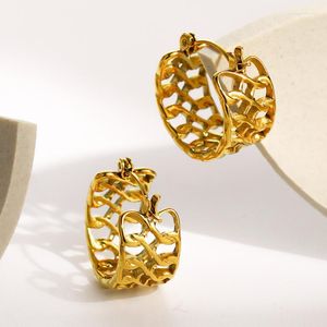 Hoop Earrings Statement 18k Real Gold Plated Double Twisted Stainless Steel Cuban Round Vintage Fine Jewelry