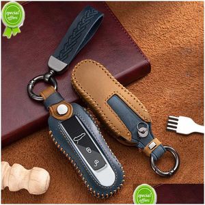 Car Key Luxury Leather Case Er Fob For Porsche An Panamera Cayenne Cayman 911 718 918 958 Gt3 Keychain Handmade Drop Delivery Mobile Dh0Rf