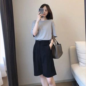 Damskie dresy koreańskie dwuczęściowe garnitury swobodne kobiety okrągłe szyi pół rękawie szerokie nogi setki zestawy letnie luźne biuro dama elegancka