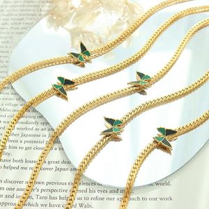 Pendant Necklaces Green Color Butterfly Stainless Steel Necklace For Women Charm Cold Wind Personality Drop Oil Chain Trendy Fashion Jewelry