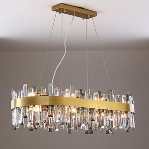 Ljuskronor modern kristallkronor för matsal heminredning led cristal lampor oval design kök ö hängande belysningsarmaturer