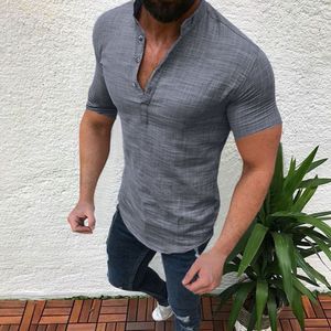 Camicie casual da uomo Camicie di lino da uomo con scollo a V Manica corta Camicie casual larghe da uomo traspiranti Camicie di cotone tinta unita slim fit Pullover da uomo Camicetta 230619