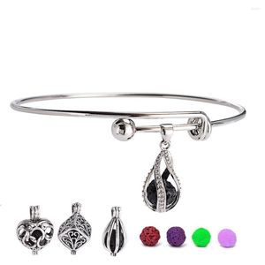 Bangle Rhodium Plated Adjustable Cage Filigree Diffuser Lockets Bracelet Bangles For Lava Beads Charms Wire DIY Jewelry