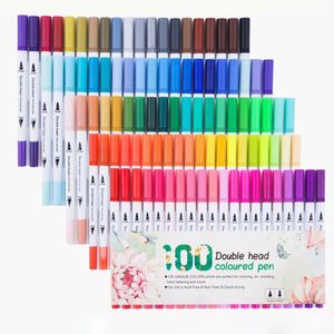 Akvarellborste pennor 12/24/36/48/68/80/100/120 Comic Art Marking Pen Colorful Double Tip Watercolor Nail Enhancement School Stationery Supplies 230619