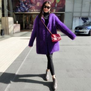 Women's Knits Women Hooded Mink Cashmere Coat Sweater With Hood Genuine Long Knitted Tbsr290