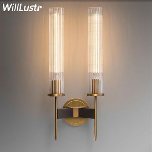 modern brass wall lamp ribbed glass shade vintage wrought copper sconce lobby bedroom el corridor restaurant bar cafe loft wall1950