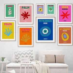 Paintings Preppy Color Travel Prints Miami Bondi Palms Ibiza Mykonos Capry Poster Canvas Painting Wall Art Pictures Living Room Home Decor 230617