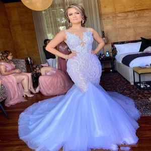 2022 Seksi Arapça Aso Ebi Denizkızı Gelinlik Kristal Dantel Boncuklu İllüzyon Gelin Elbise Sheer Geri Artı Boyut Gelin Gowns Vest305D