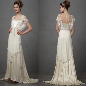 Vintage Ivory 1920s Wedding Dresses with Sleeves Catherine Deane Lita Modest Fairy Lace Chiffon V-neck Full Length 2018 Bridal Gow194G