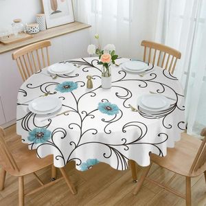 Table Cloth Blue Floral Pattern Round Tablecloth Party Kitchen Dinner Cover Holiday Decor Waterproof Tablecloths