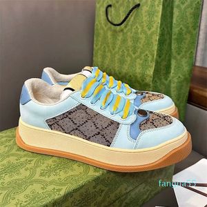 2023-Top Luxury Men Women Screener Sneakers Shoes with Crystals Striped Retro Leather Platform Trainers Bi-color Flatform Sole Couple Skateboard Walking