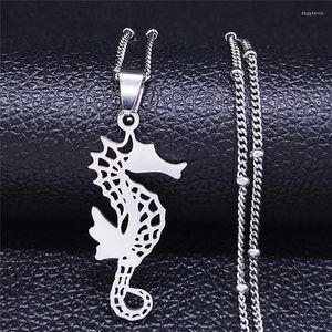 Colares com Pingente 2023 Moda Animal Cavalo Marinho Colar de Aço Inoxidável Para Mulheres Cor Prata Declaração Jóias Joyas Mujer N4216S07