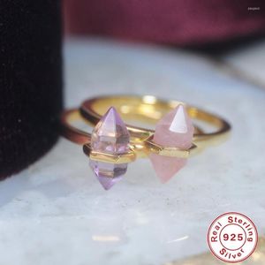 Clusterringe Boako Diamant Amethyst Säulenring 925 Sterling Silber Einfache Mode Opal Türkis Farbe Rosa Kristall Schmuck Geschenk 2023