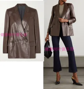 Womens Coats Brunello Autumn Summer Cucinelli Double-breasted Sheepskin Leather Brown Suits Coats