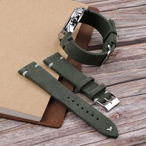 Watch Bands Onthelevel Handmade Dark Green Suede Leather Watch Strap Bands 18mm 20mm 22mm Stainless Steel Buckle With White Black Stitching 230619