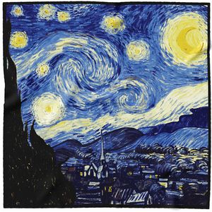 Schals Van Gogh Ölgemälde Serie Druck Satin Seide Quadrat Schal Frau Schals Wraps Foulard Büro Dame Hijab Kopftuch Zubehör 90 cm * 90 cm 2024 neu