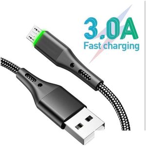 Mobiltelefonkablar LED -ljus 3A Typ C Micro USB S Snabbladdning för Android Mobile Cord flätad Drop Leverans Telefoner Tillbehör DHMJX