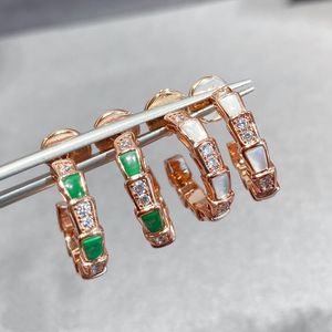 Designer Collection Style Stud Earrings 925 Sterling Silver Inlay Diamond Mother of Pearl Malachite Plated Rose Gold Snake Serpent Snakelike High Quality Jewelry