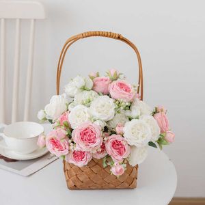 Torkade blommor 3st konstgjorda växter Silk Peony Bouquet Wedding Wreaths Fake White Roses For Home Decorations Christmas