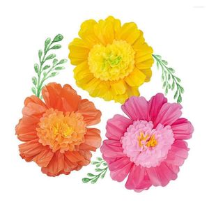 Flores decorativas 3 pçs flor de papel crepom faça você mesmo 3d cabeças jardim de infância fundo decoração de parede casamento suprimentos para festa de aniversário 60 cm