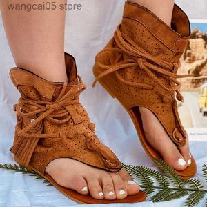 Sandały Sandały Kobiet 2022 Retro Gladiator Ladies Clip Toe Vintage Boots Casual Tassel Rome Fashion Summer Woman Buty Kobieta Nowa T230619