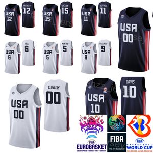 Skriv ut amerikansk basket Anthony Edwards Jersey United States Austin Reaves Brandon Ingram Mikal Bridges Bobby Portis 24 Walker Kessler 2 Cameron Johnson 2023 World Cup