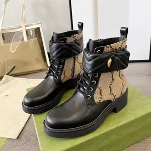 Women Boots Designer Heels Ankel Boot Real Shoes Fashion Winter Fall Martin Cowboy Leather Quilted Lace-Up Winter Shoe Rubber Lug Sole 01