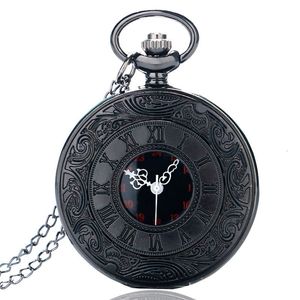 Zegarki kieszonkowe Vintage urok czarny unisex mody rzymski kwarc kwarcowy steampunk kieszonkowy zegarek dla kobiet wisiork naszyjnik z łańcuchem P427 230619