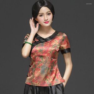 Etniska kläder cheongsam kvinnors plus size tang kostym topps 2023 sommar rayon blandning tryck skarvning tradition kinesisk stil qipao