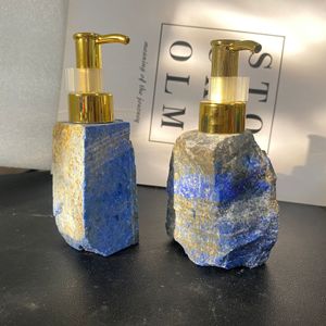 Handgjorda Crystal Rose Quartz Shampoo Bottle Natural Oregelbundna råa Lapis Lazuli Soap Dispenser Pump Bottle Badrumdekorens tillbehör