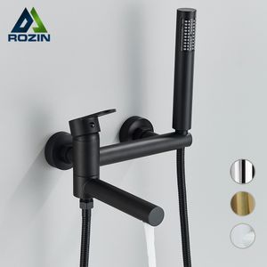 Soffione doccia per bagno Rubinetto per vasca Rozin nero con bocca girevole per vasca Miscelatore per doccia a parete in ottone Miscelatore per doccia completo in oro Set doccia per WC 230617