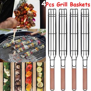 BBQ Tools Tillbehör 1/4st Portable BBQ Grilling Basket Nonstick Barbecue Skewer Grill Basket Tools Mesh Kitchen Tools Outdoor Barbeque Accessories 230617