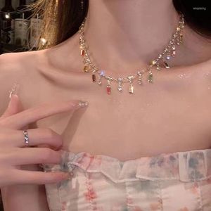 Zincirler Lüks Kpop Gotik Y2K Tassel Kristal Square Charm Kolye Kolye Kadınlar Egirl Yahudi Hediye Chokers E860