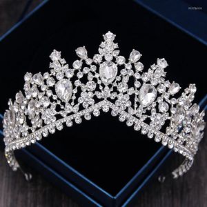 Hårklipp lyxiga strass brudtiaras krona barock full kristalldiadem för brud pannband bröllop smycken klänning tillbehör