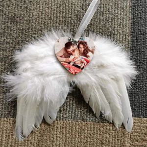 Enfeite de asas de anjo de penas de natal em branco para sublimação pendurado decoração branca pingentes de mdf para artesanato de árvore de natal asa de anjo natal